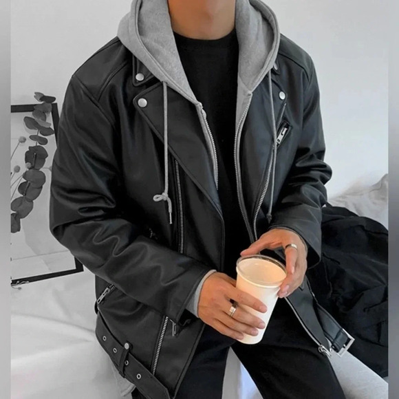 Black Faux Leather Biker Jacket | Bang Chan – Stray Kids - Picture 3 of 6